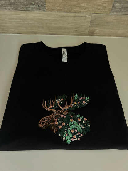 Floral Moose Embroidered T-Shirt