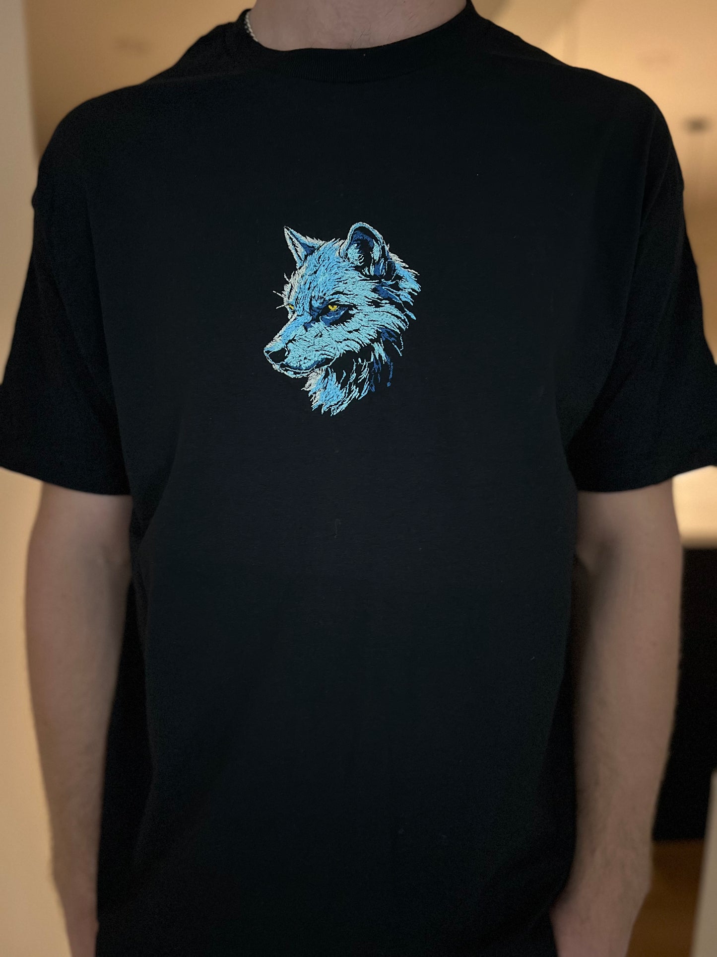 Blue Wolf Embroidered T-Shirt